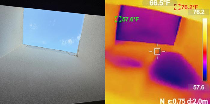 thermal image of drywall near skylight